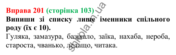 Відповідь до вправи 201 (с. 103) з української мови для 6 класу (Онатій, 2023): Рід іменників. Іменники спільного роду