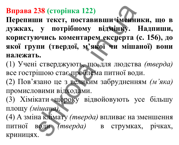 Відповідь до вправи 238 (с. 122) з української мови для 6 класу (Онатій, 2023): Поділ іменників на відміни й групи