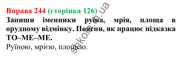 Відповідь до вправи 244 (с. 126) з української мови для 6 класу (Онатій, 2023): Відмінювання іменників І відміни