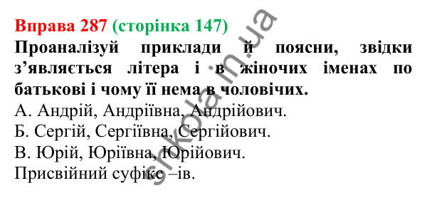 Відповідь до вправи 287 (с. 147) з української мови для 6 класу (Онатій, 2023): Написання й відмінювання чоловічих і...