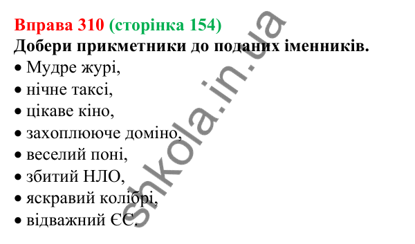 Відповідь до вправи 310 (с. 154) з української мови для 6 класу (Онатій, 2023): Іменник. Узагальнення