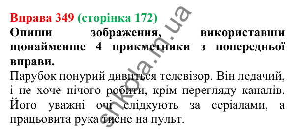 Відповідь до вправи 349 (с. 172) з української мови для 6 класу (Онатій, 2023): Опис як тип тексту. Опис у різних...