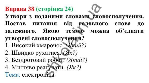 Відповідь до вправи 38 (с. 24) з української мови для 6 класу (Онатій, 2023): Повторення. Синтаксис. Пунктуація