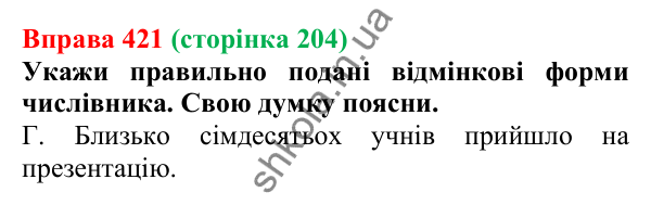 Відповідь до вправи 421 (с. 204) з української мови для 6 класу (Онатій, 2023): Відмінювання числівників (десятки)