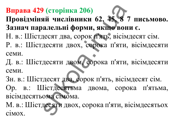 Відповідь до вправи 429 (с. 206) з української мови для 6 класу (Онатій, 2023): Відмінювання числівників (десятки)