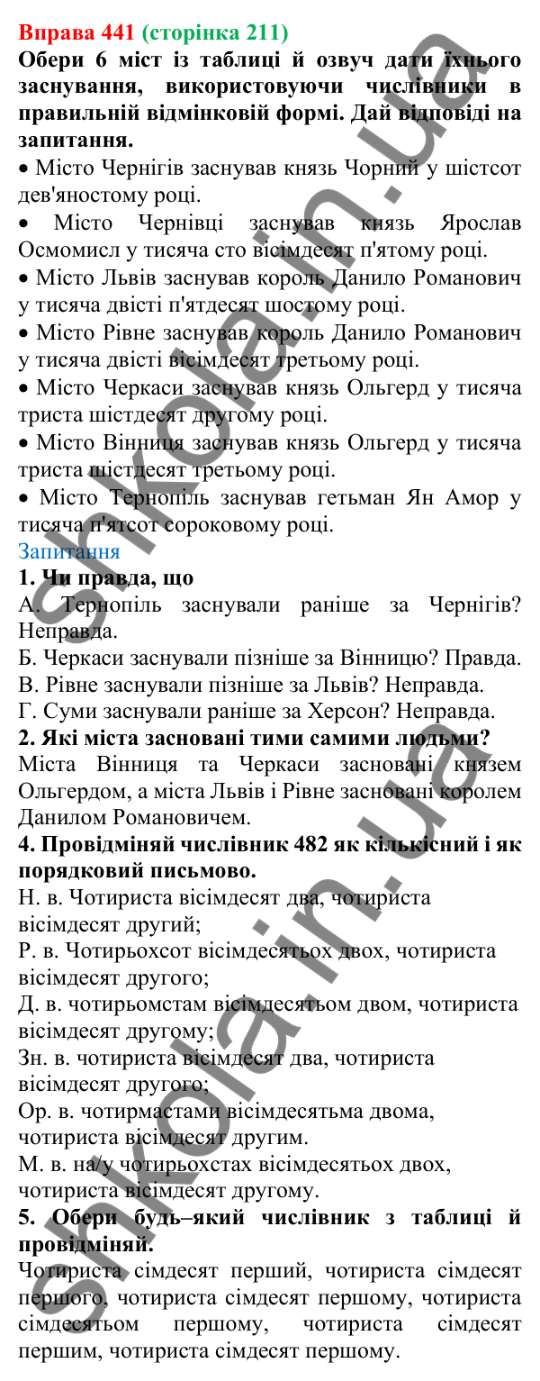 Відповідь до вправи 441 (с. 211) з української мови для 6 класу (Онатій, 2023): Відмінювання числівників (дробові й...