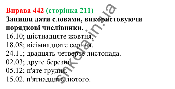 Відповідь до вправи 442 (с. 211) з української мови для 6 класу (Онатій, 2023): Відмінювання числівників (дробові й...