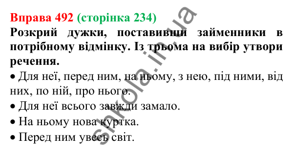 Відповідь до вправи 492 (с. 234) з української мови для 6 класу (Онатій, 2023): Розряди займенників за значенням....