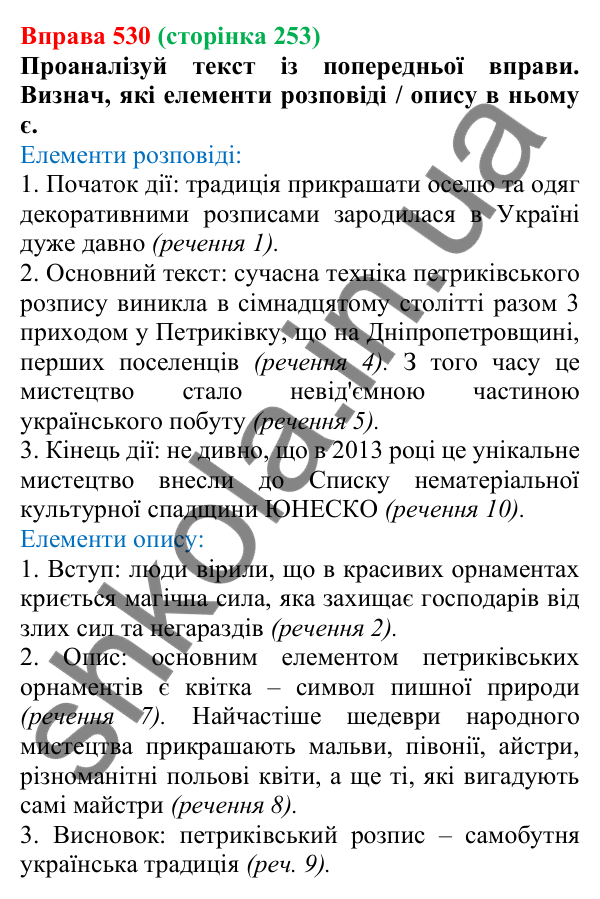 Відповідь до вправи 530 (с. 253) з української мови для 6 класу (Онатій, 2023): Навчальний диктант