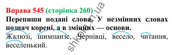 Відповідь до вправи 545 (с. 260) з української мови для 6 класу (Онатій, 2023): Повторення та узагальнення. Словотвір