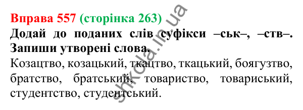Відповідь до вправи 557 (с. 263) з української мови для 6 класу (Онатій, 2023): Повторення та узагальнення. Іменник