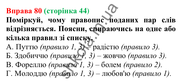 Відповідь до вправи 80 (с. 44) з української мови для 6 класу (Онатій, 2023): Подовження