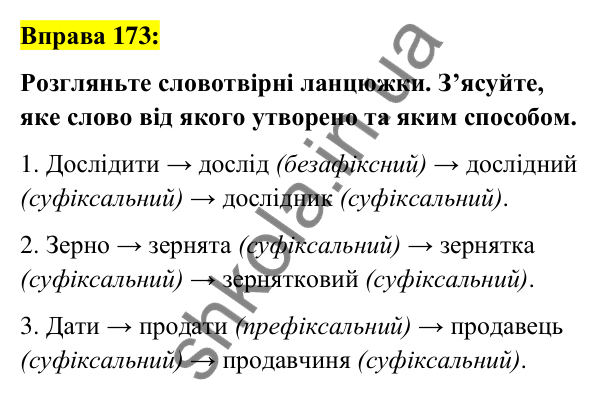 Вправа 173 Відповідь до вправи 173 (с. 67) з української мови для 6 класу (Заболотний, 2023): Словотвір. Орфографія
