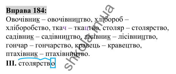 Вправа 184 Відповідь до вправи 184 (с. 70) з української мови для 6 класу (Заболотний, 2023): Словотвір. Орфографія