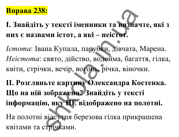 Вправа 238 Відповідь до вправи 238 (с. 92) з української мови для 6 класу (Заболотний, 2023): Іменник