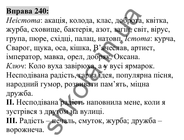 Вправа 240 Відповідь до вправи 240 (с. 93) з української мови для 6 класу (Заболотний, 2023): Іменник
