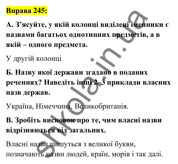 Вправа 245 Відповідь до вправи 245 (с. 95) з української мови для 6 класу (Заболотний, 2023): Іменник