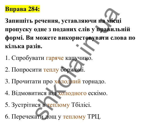Вправа 284 Відповідь до вправи 284 (с. 109) з української мови для 6 класу (Заболотний, 2023): Іменник