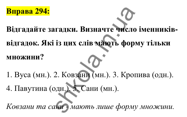 Вправа 294 Відповідь до вправи 294 (с. 111) з української мови для 6 класу (Заболотний, 2023): Іменник