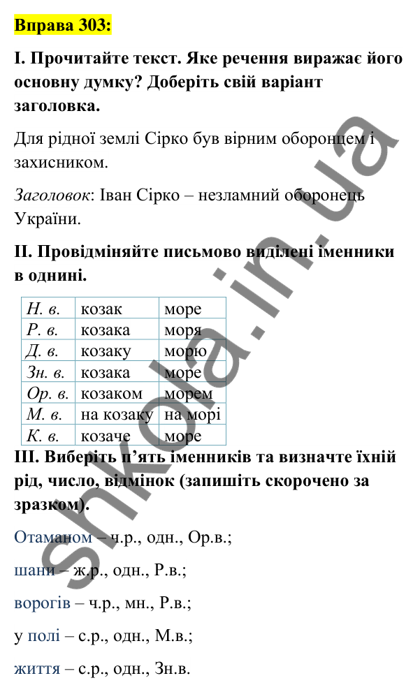 Вправа 303 Відповідь до вправи 303 (с. 115) з української мови для 6 класу (Заболотний, 2023): Іменник