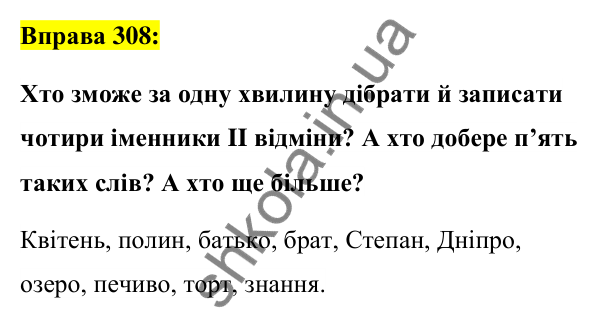 Вправа 308 Відповідь до вправи 308 (с. 117) з української мови для 6 класу (Заболотний, 2023): Іменник
