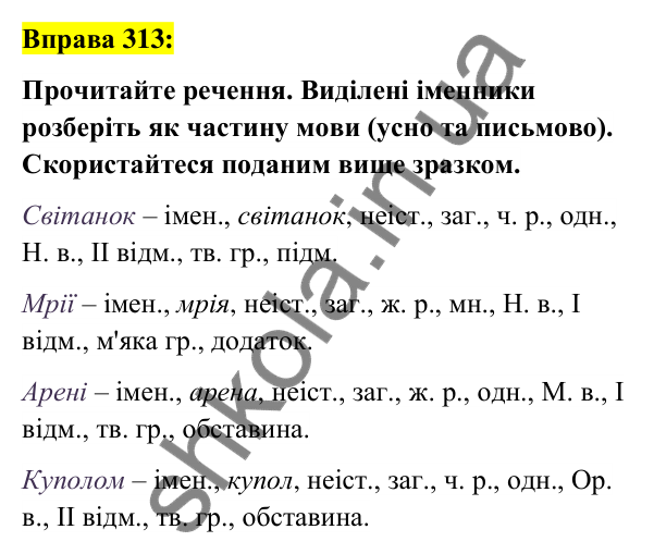 Вправа 313 Відповідь до вправи 313 (с. 118) з української мови для 6 класу (Заболотний, 2023): Іменник