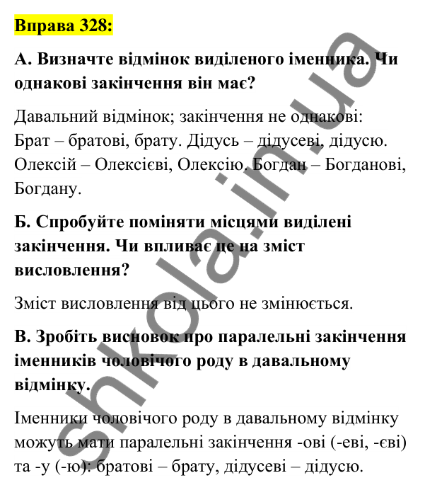 Вправа 328 Відповідь до вправи 328 (с. 123) з української мови для 6 класу (Заболотний, 2023): Іменник