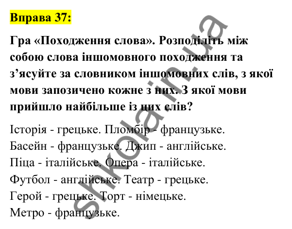Вправа 37 Відповідь до вправи 37 (с. 18) з української мови для 6 класу (Заболотний, 2023): Лексикологія. Орфографія