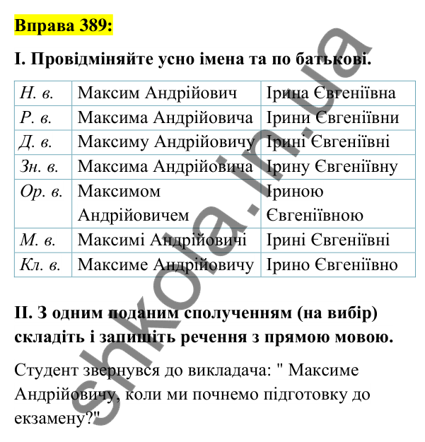 Вправа 389 Відповідь до вправи 389 (с. 143) з української мови для 6 класу (Заболотний, 2023): Іменник