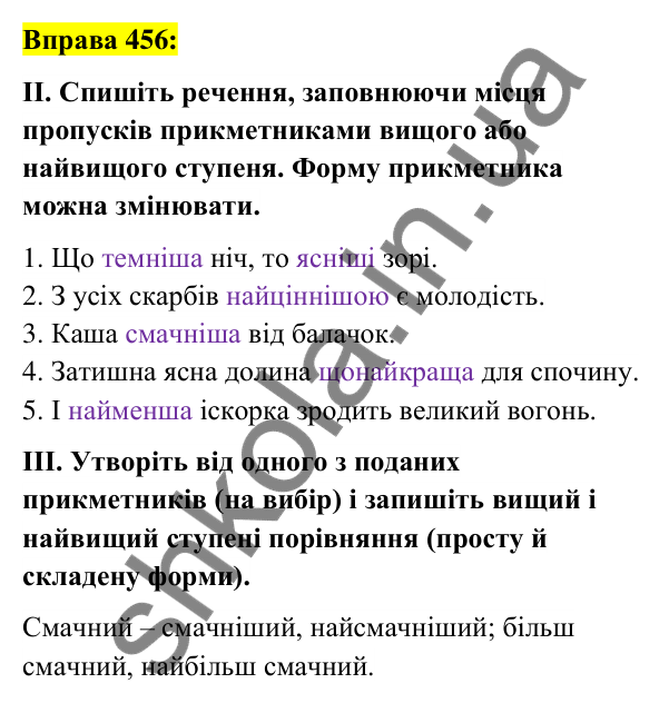 Вправа 456 Відповідь до вправи 456 (с. 168) з української мови для 6 класу (Заболотний, 2023): Прикметник