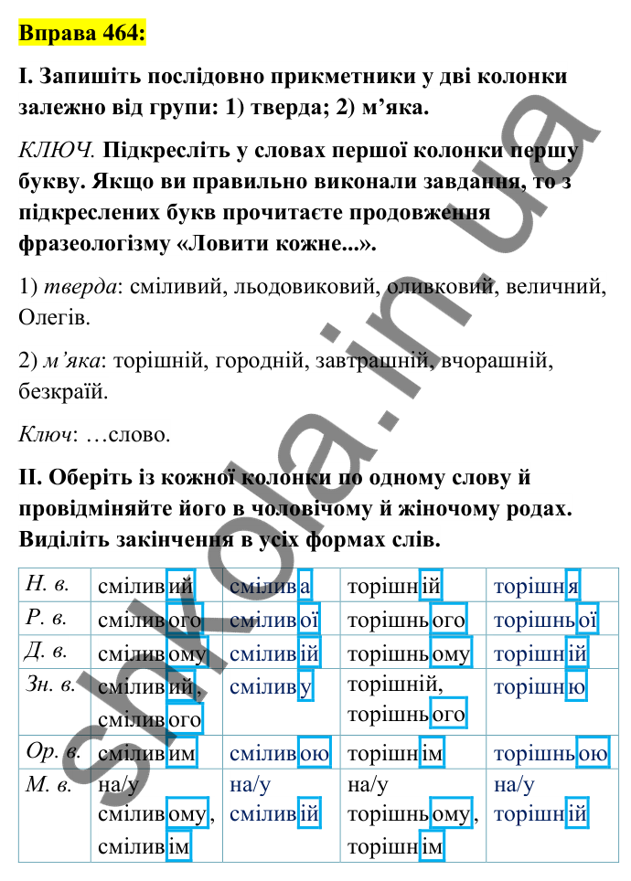 Вправа 464 Відповідь до вправи 464 (с. 172) з української мови для 6 класу (Заболотний, 2023): Прикметник