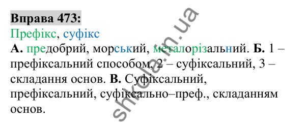 Вправа 473 Відповідь до вправи 473 (с. 175) з української мови для 6 класу (Заболотний, 2023): Прикметник