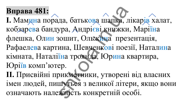 Вправа 481 Відповідь до вправи 481 (с. 178) з української мови для 6 класу (Заболотний, 2023): Прикметник