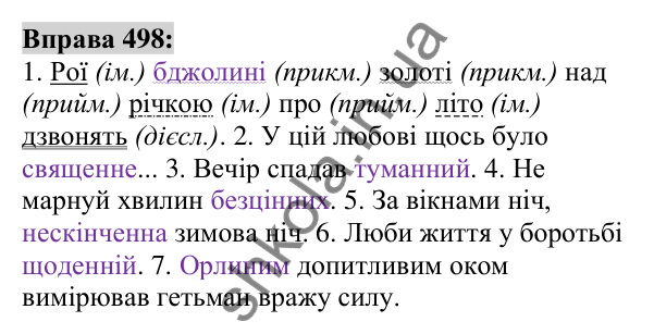 Вправа 498 Відповідь до вправи 498 (с. 185) з української мови для 6 класу (Заболотний, 2023): Прикметник