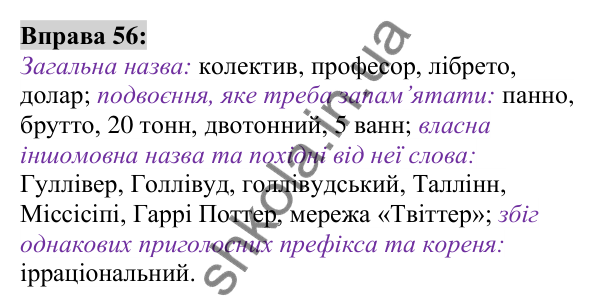 Вправа 56 Відповідь до вправи 56 (с. 25) з української мови для 6 класу (Заболотний, 2023): Лексикологія. Орфографія
