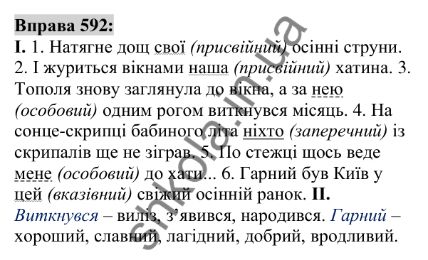 Вправа 592 Відповідь до вправи 592 (с. 223) з української мови для 6 класу (Заболотний, 2023): Займенник