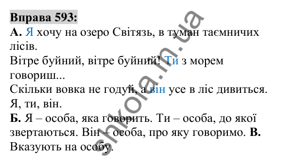 Вправа 593 Відповідь до вправи 593 (с. 223) з української мови для 6 класу (Заболотний, 2023): Займенник
