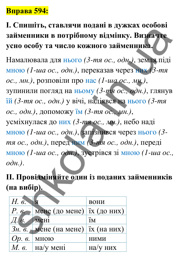 Вправа 594 Відповідь до вправи 594 (с. 224) з української мови для 6 класу (Заболотний, 2023): Займенник