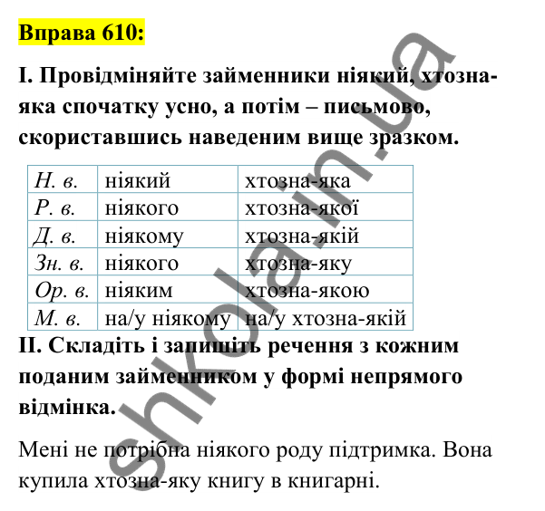 Вправа 610 Відповідь до вправи 610 (с. 232) з української мови для 6 класу (Заболотний, 2023): Займенник