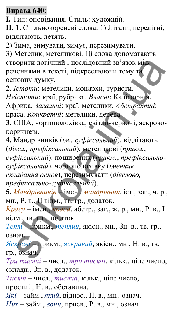 Вправа 640 Відповідь до вправи 640 (с. 245) з української мови для 6 класу (Заболотний, 2023): Повторення та узагальнення вивченого...