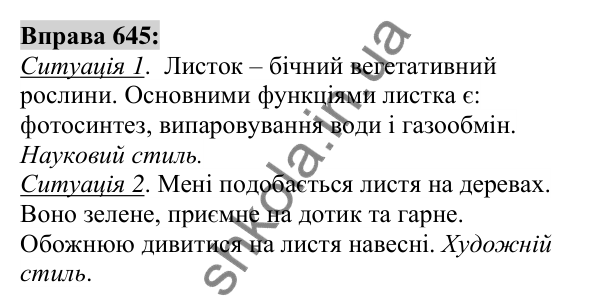 Вправа 645 Відповідь до вправи 645 (с. 247) з української мови для 6 класу (Заболотний, 2023): Уроки розвитку мовлення