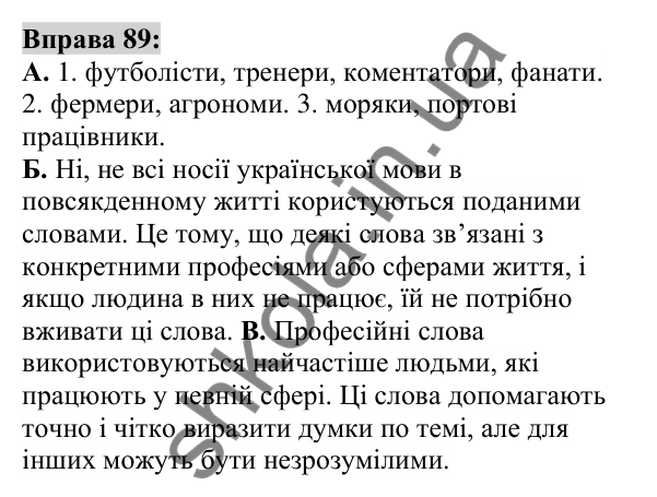 Вправа 89 Відповідь до вправи 89 (с. 36) з української мови для 6 класу (Заболотний, 2023): Лексикологія. Орфографія