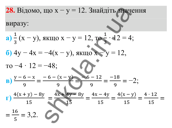 Завдання 28 ГДЗ Алгебра 7 клас Бевз 2024 — завдання 28, § 1. Вирази зі змінними