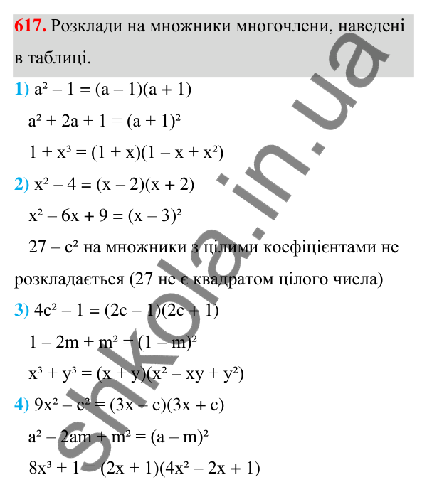 ГДЗ Алгебра 7 клас Бевз 2024 — завдання 617, § 15. Різні способи розкладання
