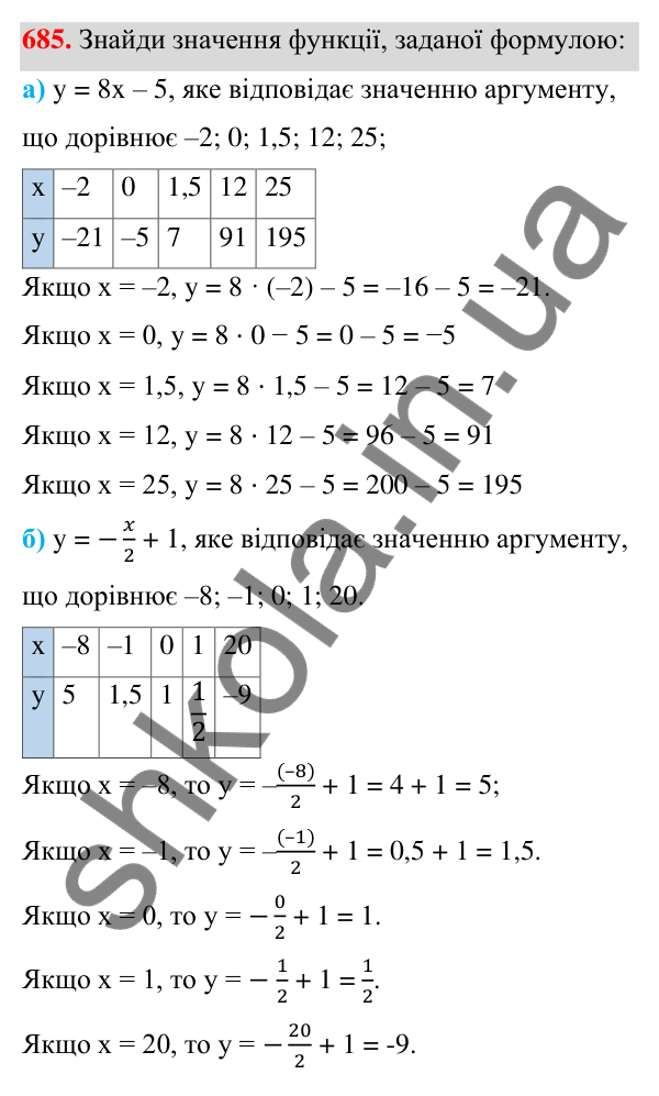 ГДЗ Алгебра 7 клас Бевз 2024 — завдання 685, § 16. Що таке функція?
