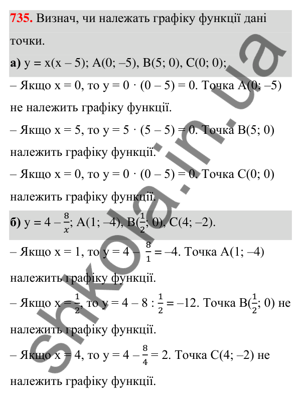 Завдання 735 ГДЗ Алгебра 7 клас Бевз 2024 — завдання 735, § 17. Графік функції