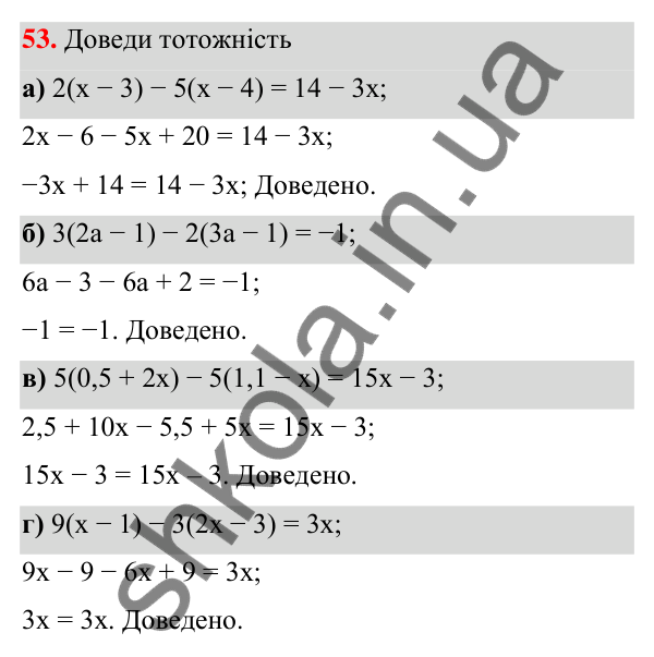 Завдання 53 ГДЗ Алгебра 7 клас Бевз 2024 — завдання 53, § 2. Тотожні вирази