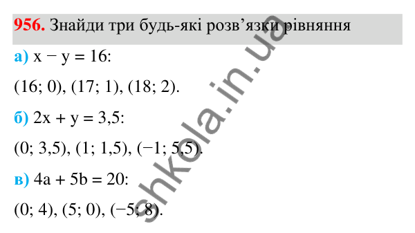ГДЗ Алгебра 7 клас Бевз 2024 — завдання 956, § 22. Рівняння з двома змінними