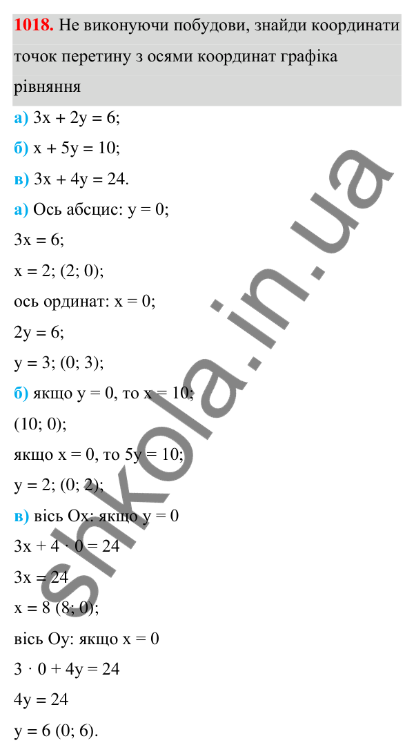 Завдання 1018 ГДЗ Алгебра 7 клас Бевз 2024 — завдання 1018, § 23. Графік лінійного рівняння...