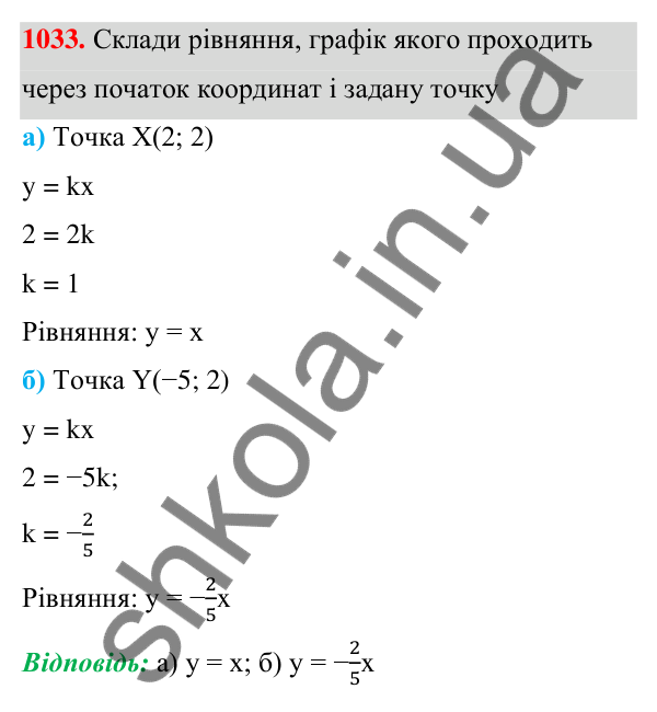 ГДЗ Алгебра 7 клас Бевз 2024 — завдання 1033, § 23. Графік лінійного рівняння...